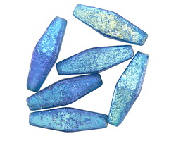 Czech Glass Textured Pacific Blue AB Rhombus 20x8mm