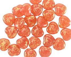 Czech Glass Pink Grapefruit Opal w/ Gold Wash Heart 8mm