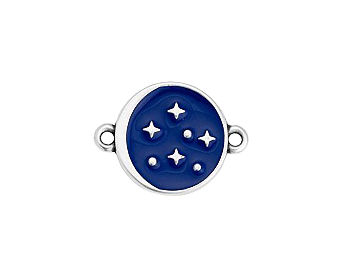 Antique Silver (plated) Cobalt Enamel Starry Night Focal Link 15x20mm
