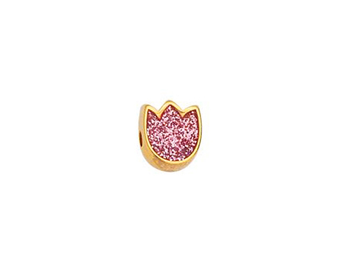 24K Gold (plated) Lilac Glitter Enamel Tulip Bead 7.5x9mm