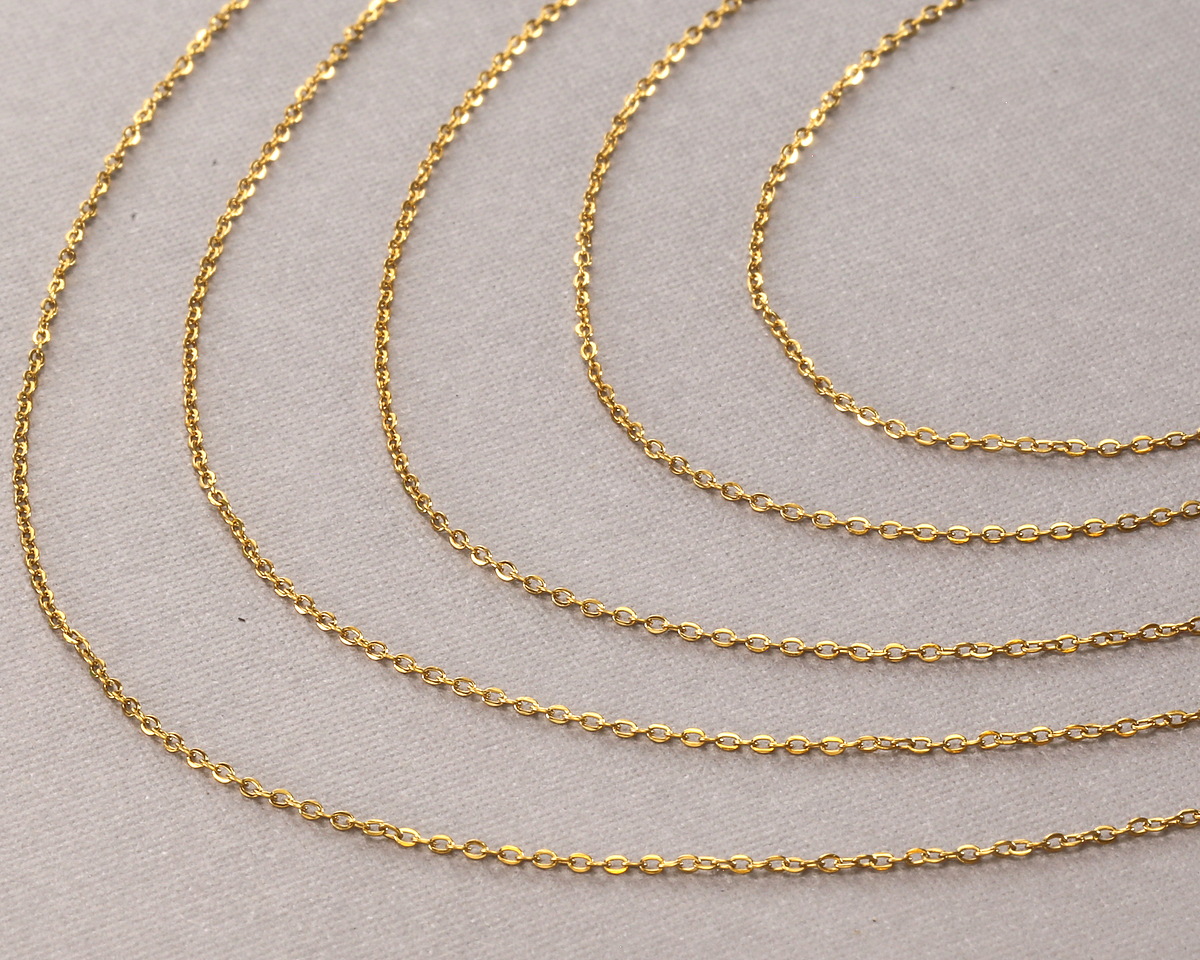 Waterproof 18K Gold PVD Plated Stainless Steel Tiny Cable Chain, 1.5x1mm links, 25ft Spool