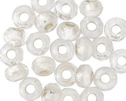 Czech Glass White and Silver Large Hole Fire Polished Rondelle 6x9mm