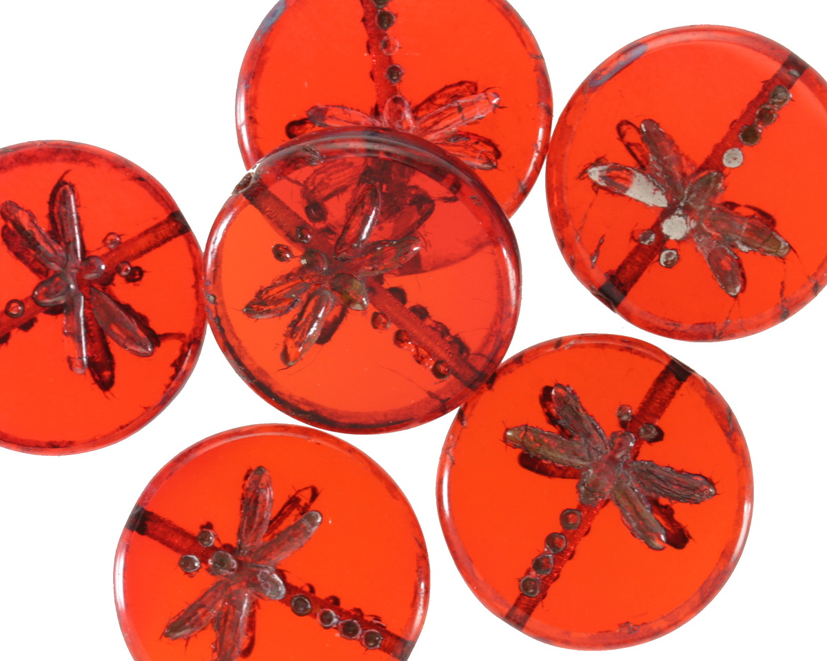 Czech Glass Hyacinth Picasso Dragonfly Coin 17mm