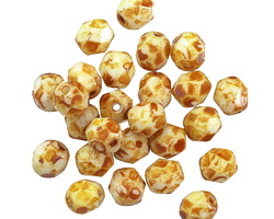 Czech Glass Opaque White Picasso Fire Polished Round 6mm