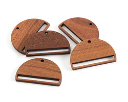 Walnut Wood Semi-Circle Stitchable Focal 30x19mm