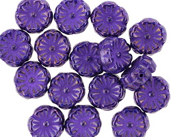 Czech Glass Bronzed Violet w/ Purple Hibiscus Coin 10mm