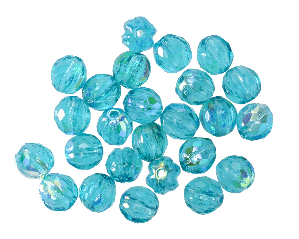 Czech Glass Teal AB Faceted Melon Round 6mm