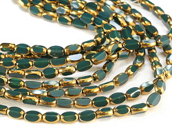 Forest Green Opal Crystal w/ Gold Faceted Rice 6x4mm