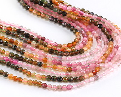 Tourmaline (Ombre - pink/yellow/brown/green) Faceted Round 2mm