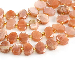 Peach Moonstone (A) Side-Drilled Faceted Flat Slab 12x15-16mm
