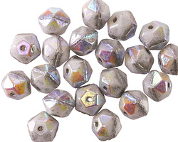 Czech Glass White AB w/ Silver Wash English Cut Bead 8mm
