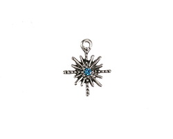 Antique Silver (Plated) Sunburst w/ Aqua Crystal Charm 10x12mm