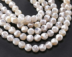 Tibetan (Dzi) Agate White & Natural Reverse Patterned Faceted Round 8mm
