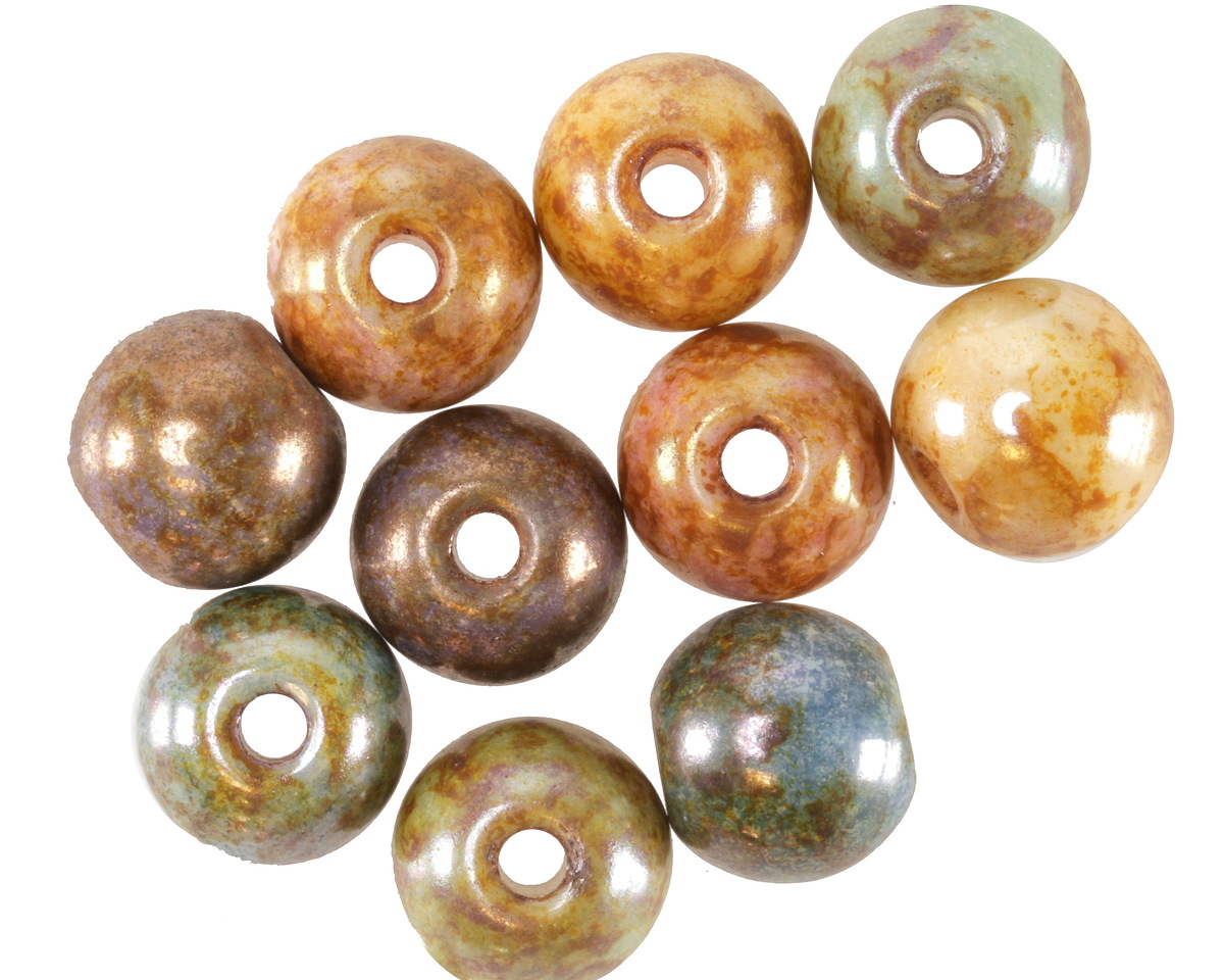 Czech Glass Fruit Cake w/ Rembrandt Finish (large hole) Round Druk 10mm