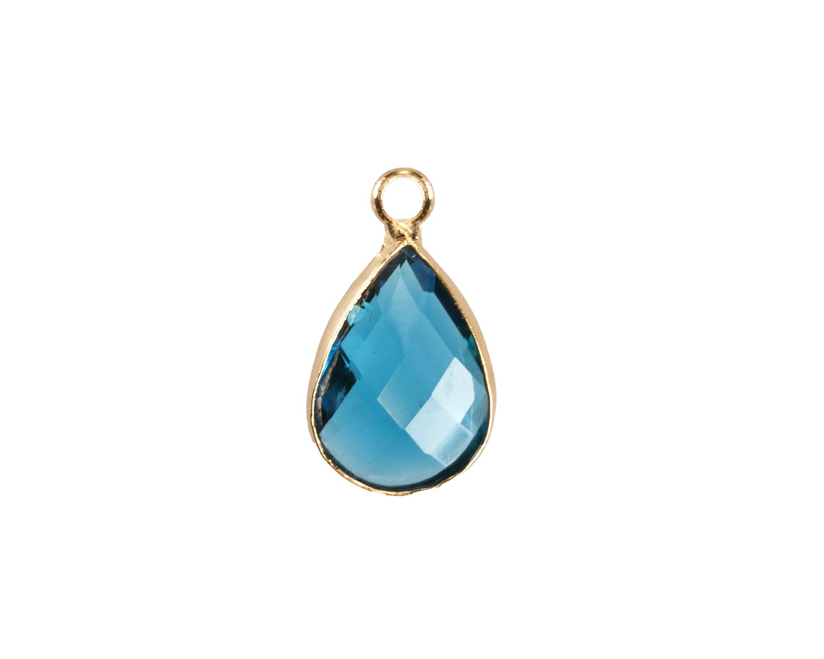 Pacific Blue Crystal Teardrop in Gold Finish Bezel 10.5x18mm
