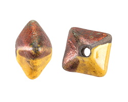 Mykonos Ceramic Raku Metallic Harvest Octahedron Bead 13x15mm