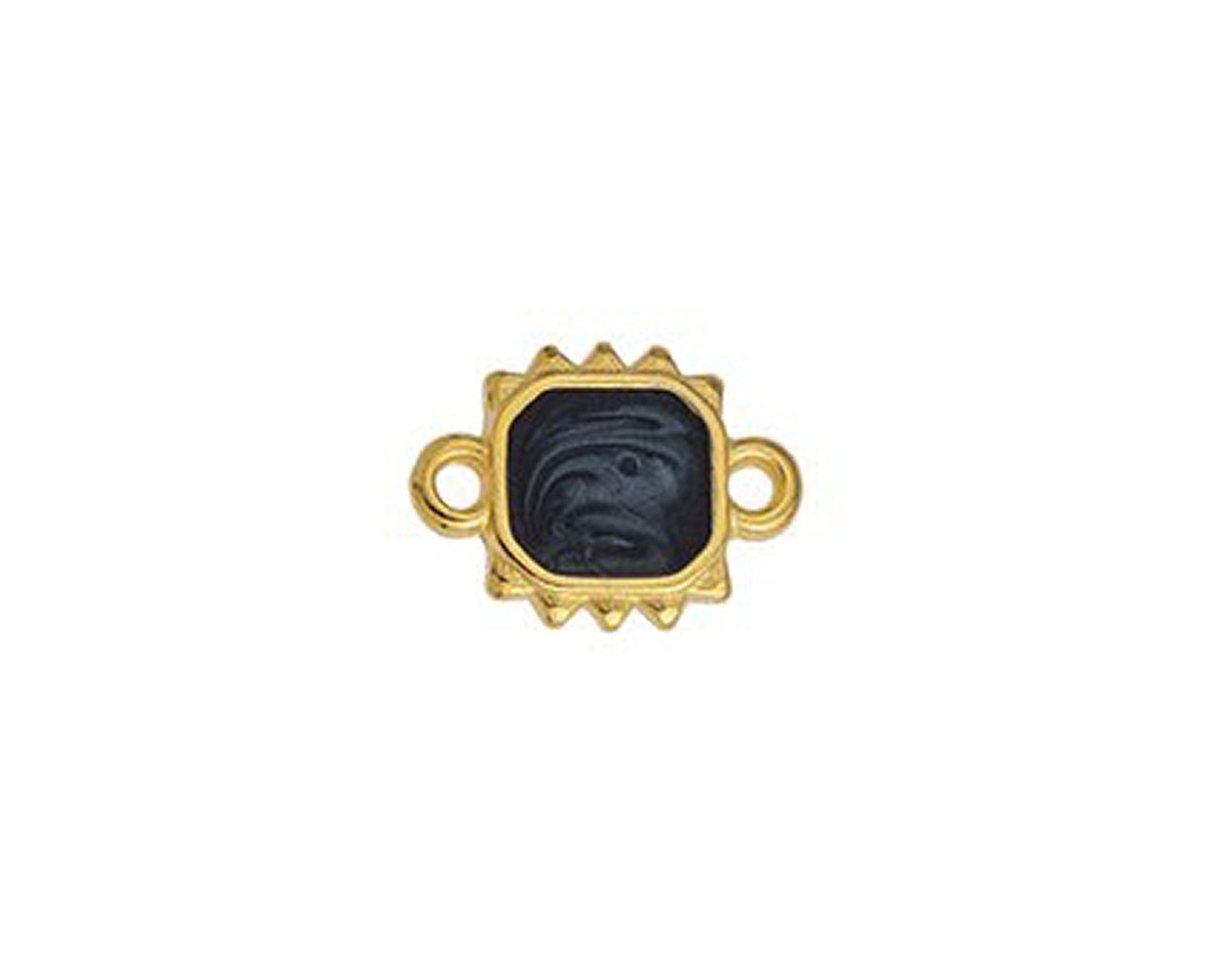 24K Gold (plated) Jet Pearl Enamel Square Sun Focal Link 19x10mm
