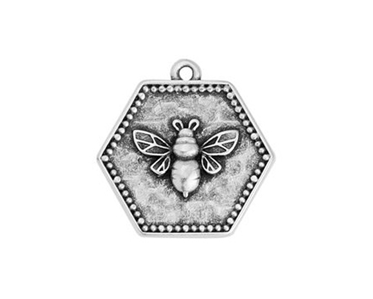 Antique Silver (plated) Hexagon Bee Seal Focal 21x22mm