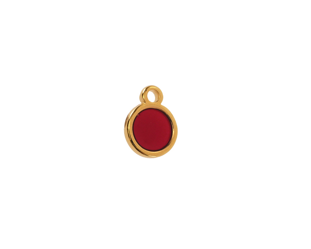 24K Gold (Plated) Transparent Ruby Red Resin Round Focal 8x11mm