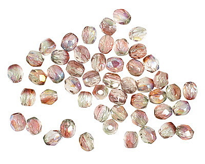 Czech Glass Luster Pink/Crystal AB Fire Polished Round 3mm