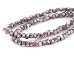 Czech Glass White w/ Etched Purple Luster AB Finish Trica Beads 2.5x4mm