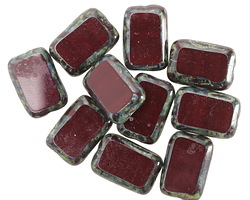 Czech Glass Merlot Picasso Rectangle 12x8mm