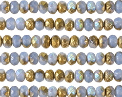 Czech Glass Matte Textured Powder Blue AB w/ Gold Fire Polished Rondelle 3x5mm