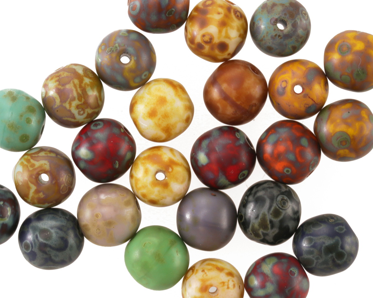 Czech Glass Matte Multi Color Picasso Druk Mix 8mm