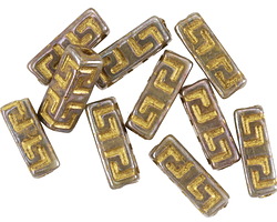 Czech Glass Hematite Iris w/ Gold Celtic Block Large Hole 15x5mm