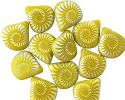 Czech Glass Laser Etched Ammonite on Matte Wasabi AB Briolette 12x11mm