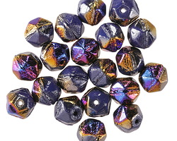 Czech Glass Indigo Metallic Rainbow English Cut Bead 7x8mm