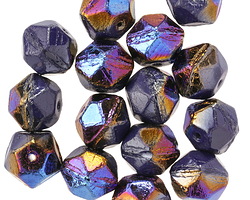 Czech Glass Indigo Metallic Rainbow English Cut Bead 8x10mm