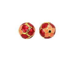 Cloisonné Red & Pink Coral w/ Gold Finish 5-Point Flower Round 10mm