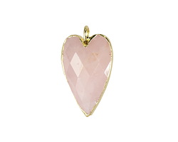Rose Quartz Faceted Heart Pendant w/ Gold Finish 13x20mm
