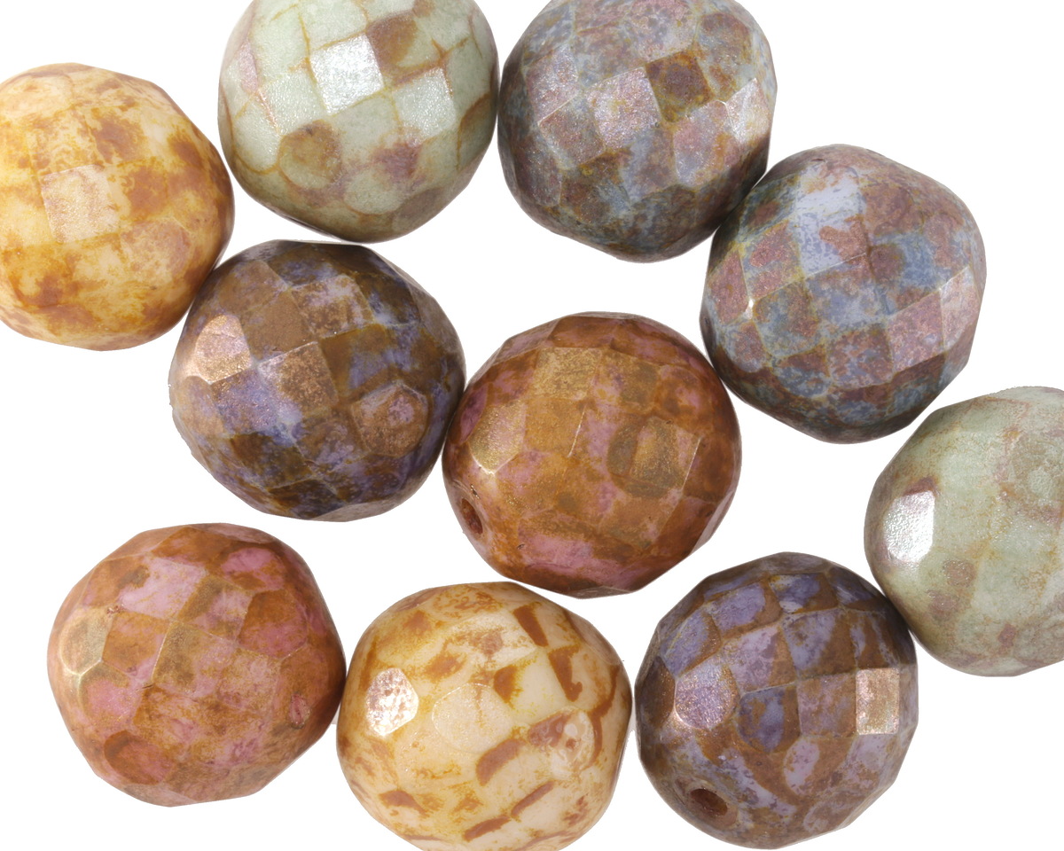 Czech Glass Fruit Cake w/ Rembrandt Finish Fire Polished Round 12mm