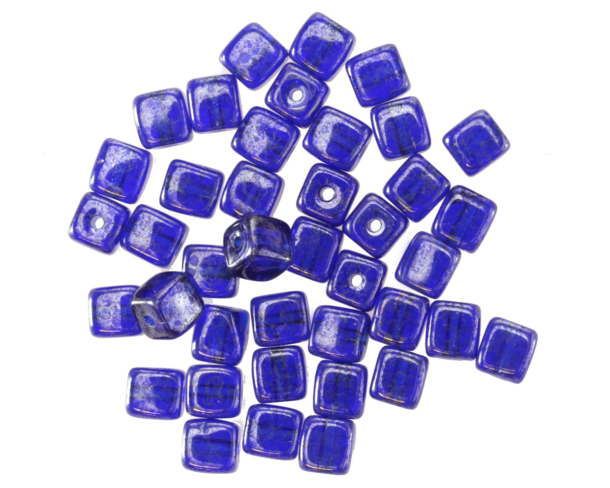 Czech Glass Sapphire w/ Rembrandt Finish Cube 4mm