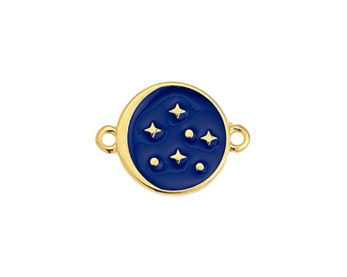 24K Gold (plated) Cobalt Enamel Starry Night Focal Link 15x20mm