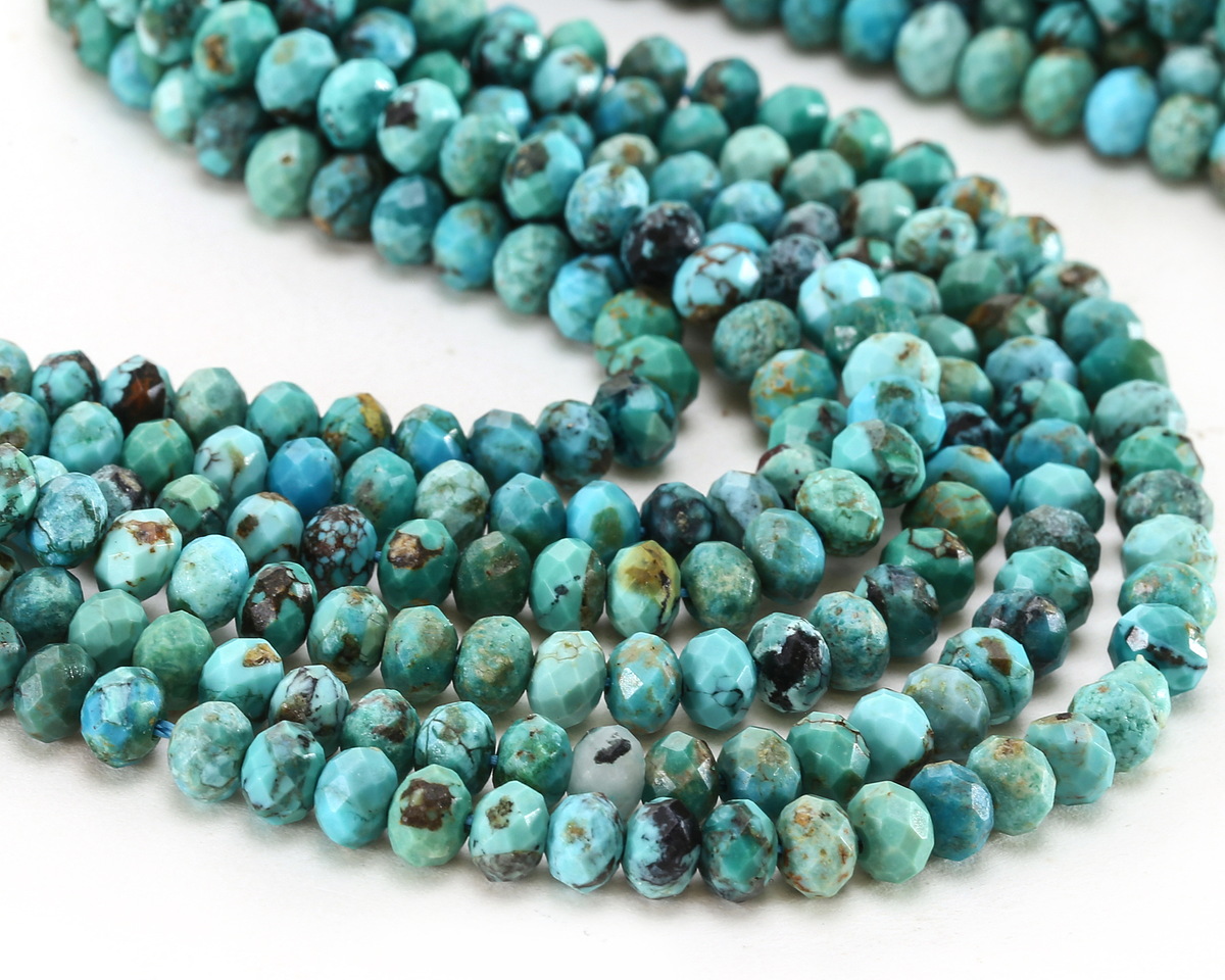 Hubei Turquoise (A, Blue Green w/ Matrix) Microfaceted Rondelle 3x5mm