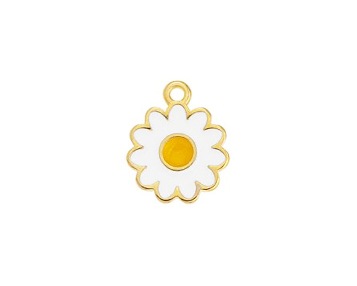 24K Gold (plated) Enamel Daisy Focal 13x15.8mm