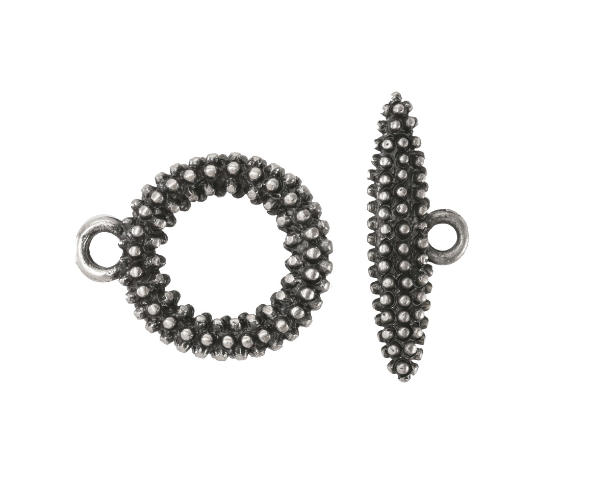 Antique Silver Finish Beaded Toggle Clasp 19x16mm, 20mm Bar