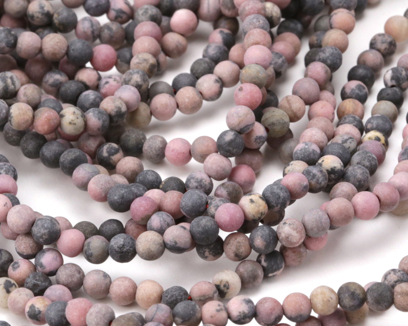 Rhodonite Matte (w/ extra black matrix) Round 4-4.5mm