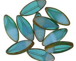 Czech Glass Aquamarine Waters Horse Eye 18x8mm
