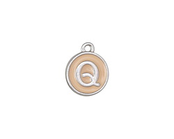 Angel Pink Enamel Silver Finish Initial Coin Charm "Q" 12x14mm