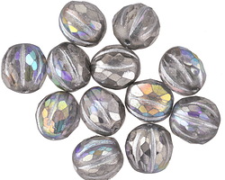 Czech Glass Crystal AB w/ Antique Silver Faceted Melon Round 10mm