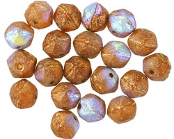 Czech Glass Textured Amber AB w/ Gold English Cut Bead 7x8mm