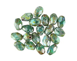 Czech Glass Jungle Green Picasso Fire Polished Rice 7x5mm