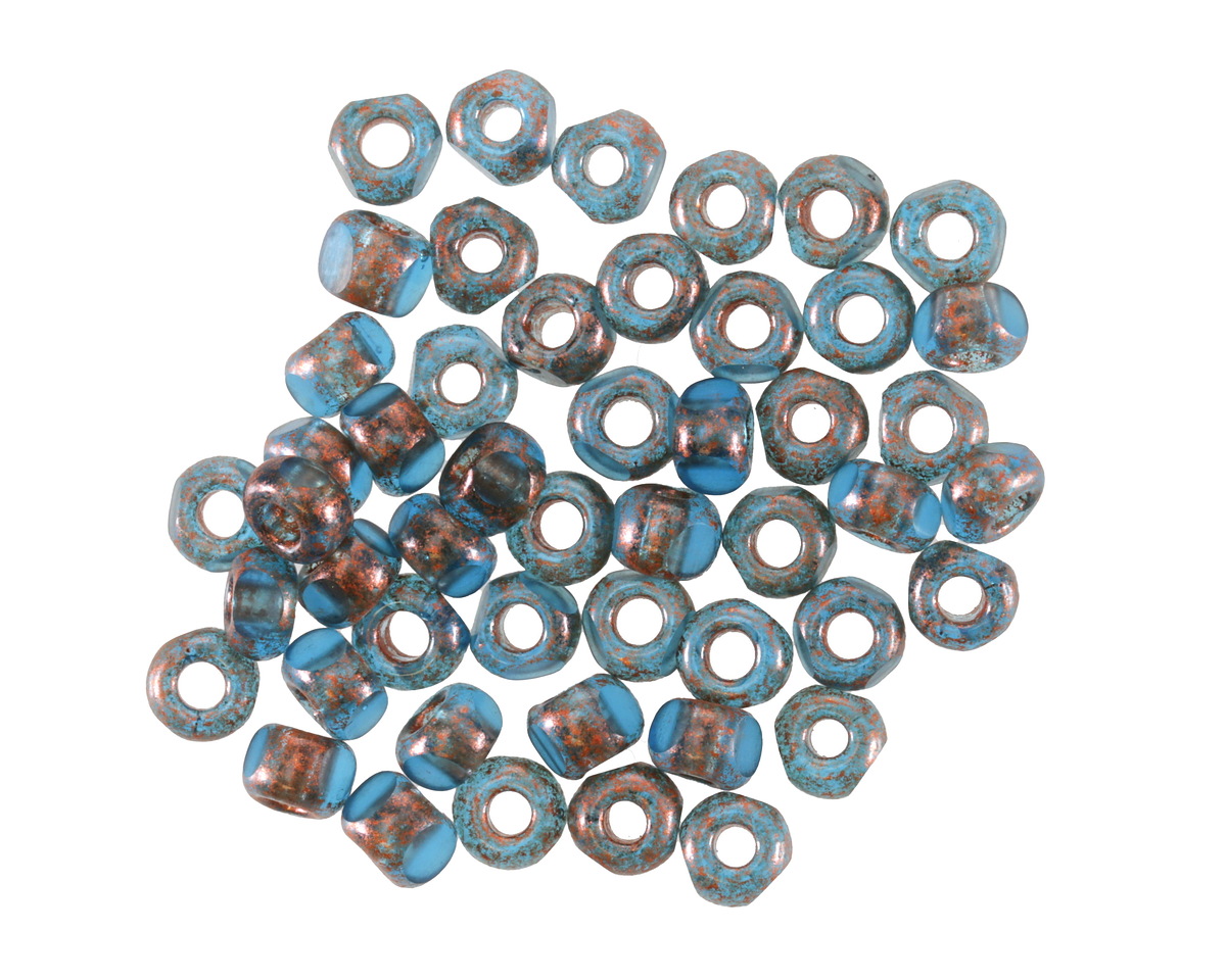 Czech Glass Matte Capri Blue w/ Antique Copper Trica Beads 3x4mm