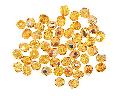Czech Glass Medium Topaz AB Fire Polished Round 4mm