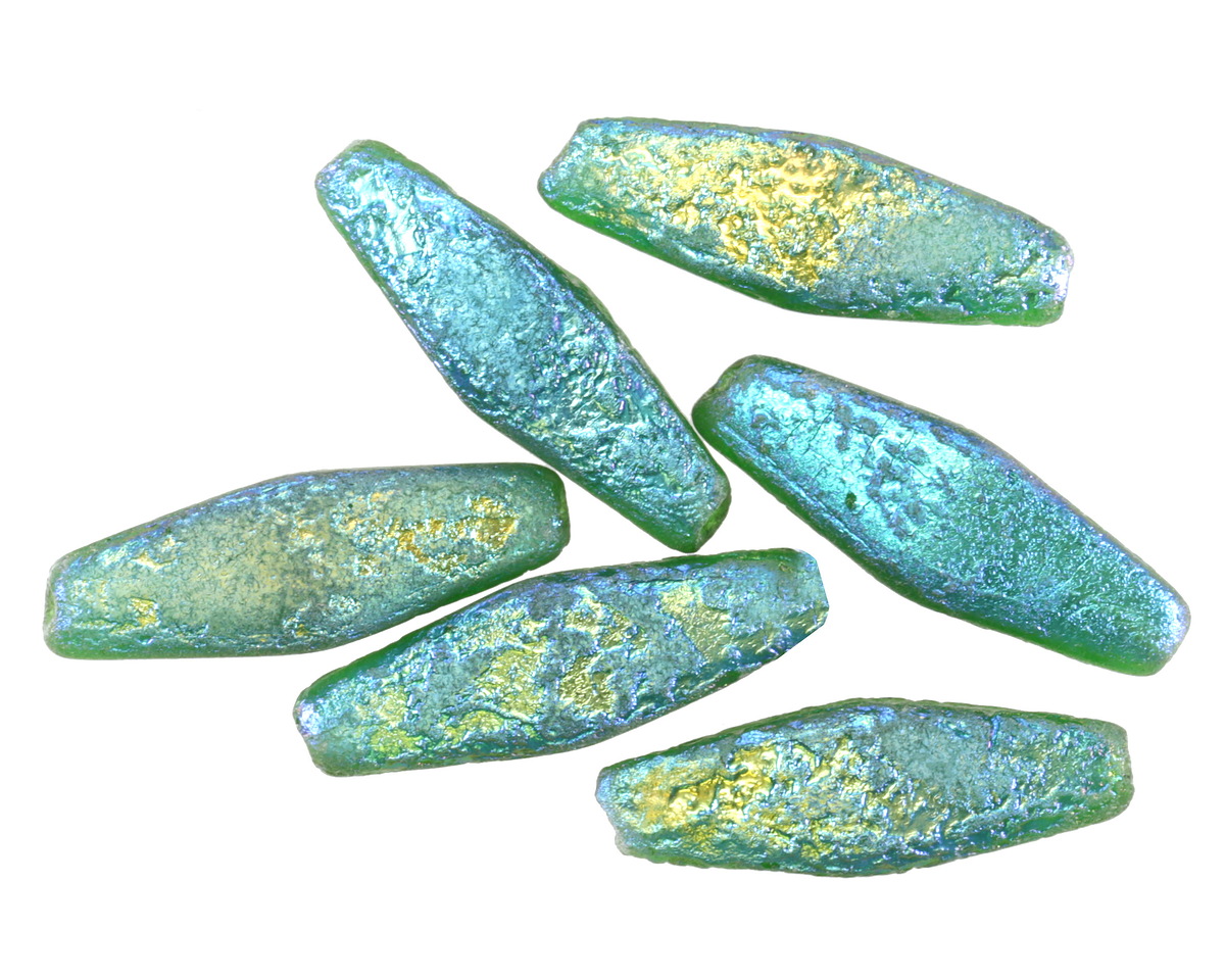 Czech Glass Textured Emerald AB Rhombus 20x8mm