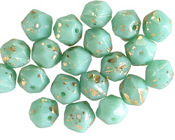 Czech Glass Sweet Mint w/ Gold Flecks English Cut Bead 7x8mm